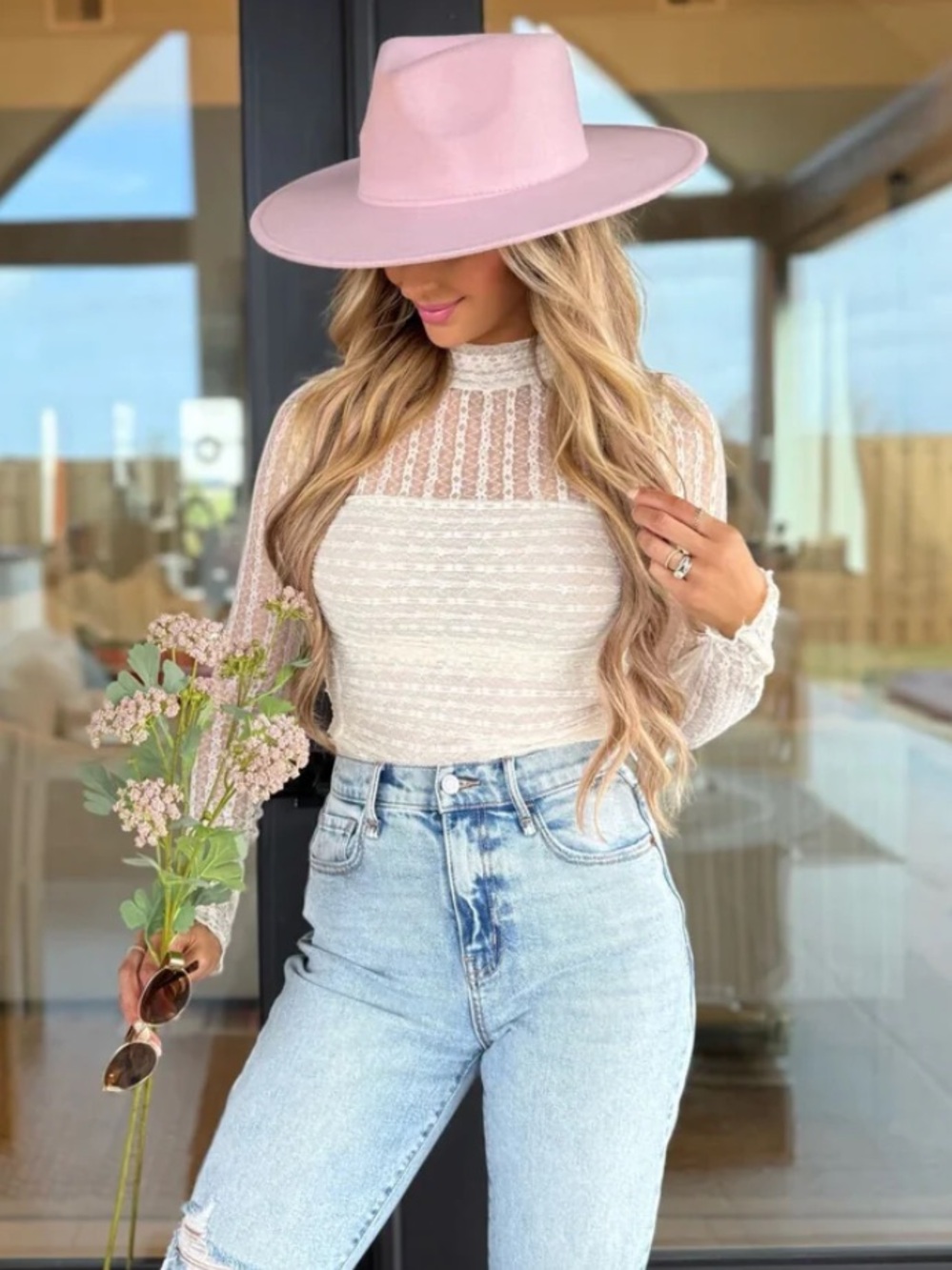 Promesa Blush Pink Wide-Brim Felt Fedora Hat